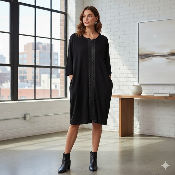 Encircled Reversible Dress with Faux Leather Zipper Detail Made in Canada - Picture 2 of 8